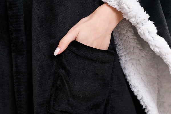 Wrap Hooded Blanket | Poncho Blanket Wrap with Soft Sherpa Fleece | Plush, Warm, Wearable Throw Cape with Pockets
