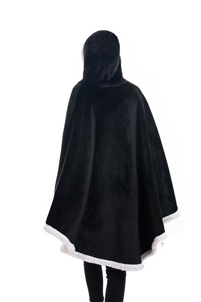 Wrap Hooded Blanket | Poncho Blanket Wrap with Soft Sherpa Fleece | Plush, Warm, Wearable Throw Cape with Pockets