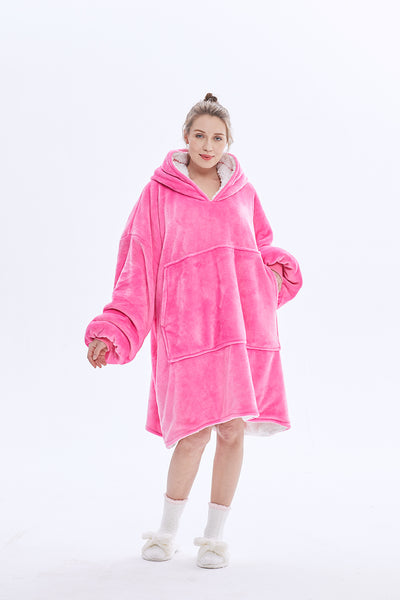 Hoodie Blanket Sweatshirt with Sherpa Wearable Oversized Sweatshirt with Pocket