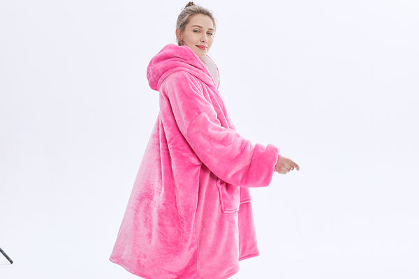 Hoodie Blanket Sweatshirt with Sherpa Wearable Oversized Sweatshirt with Pocket