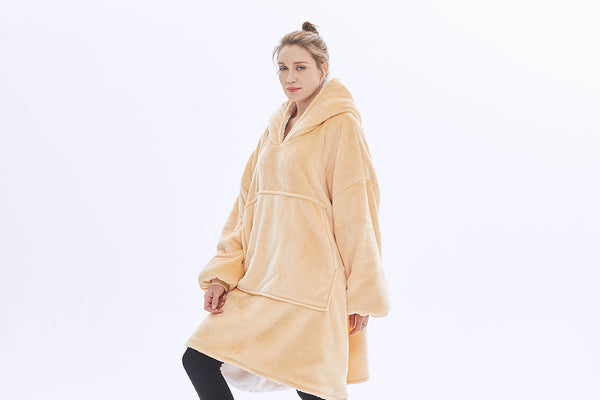 Golden Wearable Oversized Hoodie Blanket Sweatshirt with Sherpa  Pocket