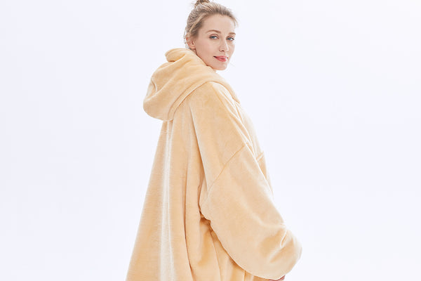 Golden Wearable Oversized Hoodie Blanket Sweatshirt with Sherpa  Pocket