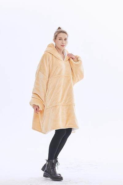 Golden Wearable Oversized Hoodie Blanket Sweatshirt with Sherpa  Pocket