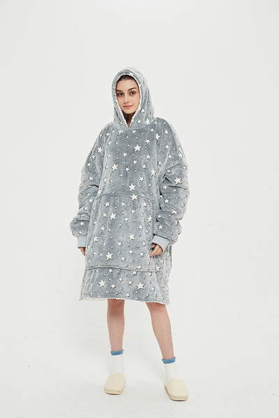 Luminous Grey Star Adult Hooded Blanket Premium Wearable Blanket Oversized Hoodie Blanket for Women & Men