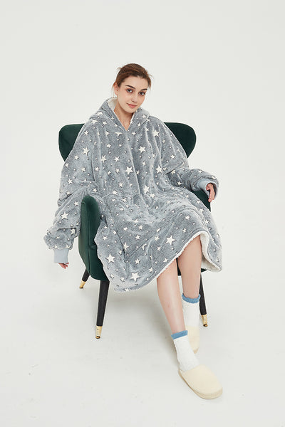 Luminous Grey Star Adult Hooded Blanket Premium Wearable Blanket Oversized Hoodie Blanket for Women & Men