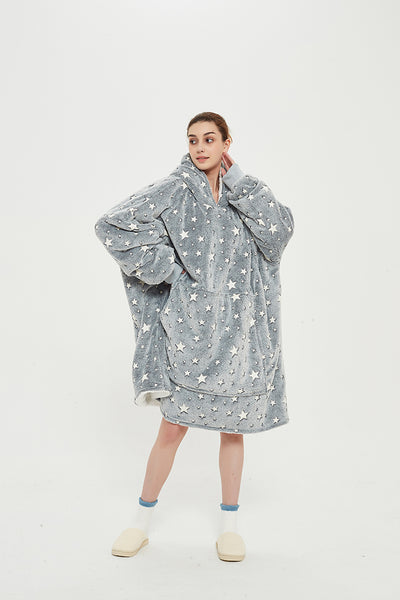 Luminous Grey Star Adult Hooded Blanket Premium Wearable Blanket Oversized Hoodie Blanket for Women & Men