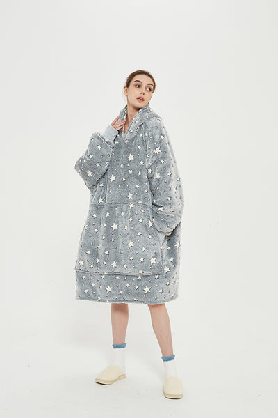 Luminous Grey Star Adult Hooded Blanket Premium Wearable Blanket Oversized Hoodie Blanket for Women & Men