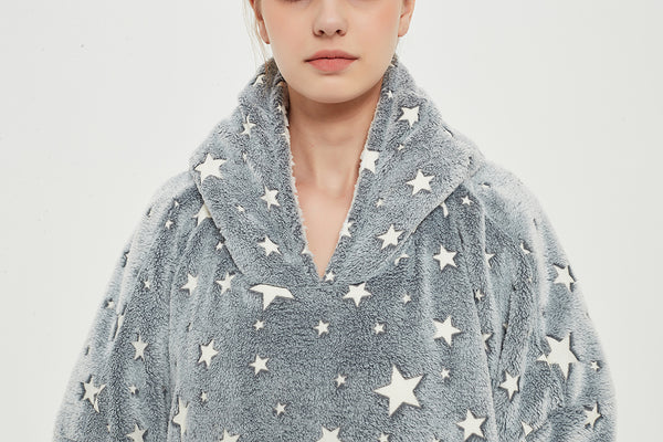 Luminous Grey Star Adult Hooded Blanket Premium Wearable Blanket Oversized Hoodie Blanket for Women & Men