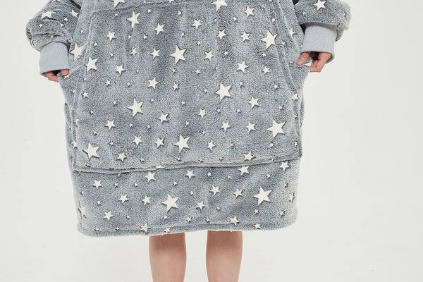 Luminous Grey Star Adult Hooded Blanket Premium Wearable Blanket Oversized Hoodie Blanket for Women & Men
