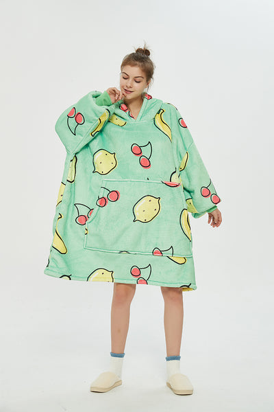 Lemon Cherry Oversized Hoodie Blanket Sweatshirt Wearable Extra Long Blanket Hoodie Sweatshirt Blanket with Sleeves