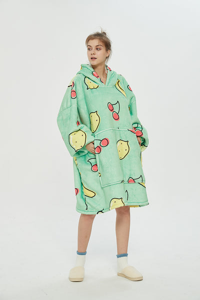 Lemon Cherry Oversized Hoodie Blanket Sweatshirt Wearable Extra Long Blanket Hoodie Sweatshirt Blanket with Sleeves