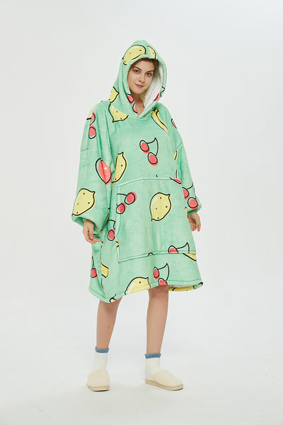 Lemon Cherry Oversized Hoodie Blanket Sweatshirt Wearable Extra Long Blanket Hoodie Sweatshirt Blanket with Sleeves