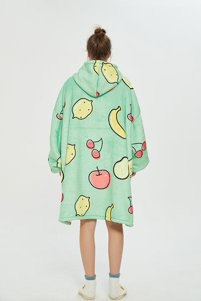 Lemon Cherry Oversized Hoodie Blanket Sweatshirt Wearable Extra Long Blanket Hoodie Sweatshirt Blanket with Sleeves