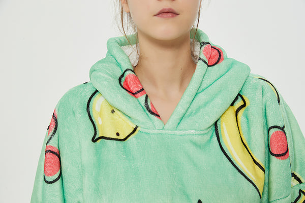 Lemon Cherry Oversized Hoodie Blanket Sweatshirt Wearable Extra Long Blanket Hoodie Sweatshirt Blanket with Sleeves