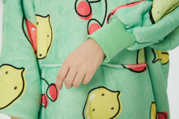 Lemon Cherry Oversized Hoodie Blanket Sweatshirt Wearable Extra Long Blanket Hoodie Sweatshirt Blanket with Sleeves