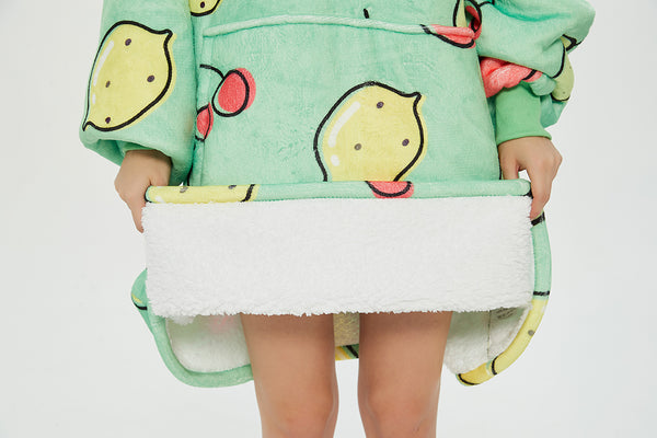 Lemon Cherry Oversized Hoodie Blanket Sweatshirt Wearable Extra Long Blanket Hoodie Sweatshirt Blanket with Sleeves