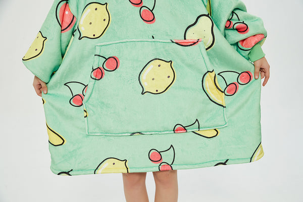Lemon Cherry Oversized Hoodie Blanket Sweatshirt Wearable Extra Long Blanket Hoodie Sweatshirt Blanket with Sleeves