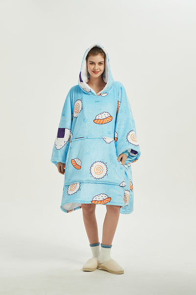 Sushi Blanket Sweatshirt, Oversized Sherpa Hooded Sweatshirt,Wearable Fleecehug Hoodie Blanket with Pocket