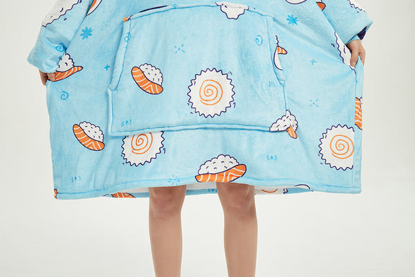 Sushi Blanket Sweatshirt, Oversized Sherpa Hooded Sweatshirt,Wearable Fleecehug Hoodie Blanket with Pocket