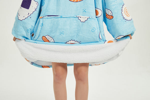 Sushi Blanket Sweatshirt, Oversized Sherpa Hooded Sweatshirt,Wearable Fleecehug Hoodie Blanket with Pocket
