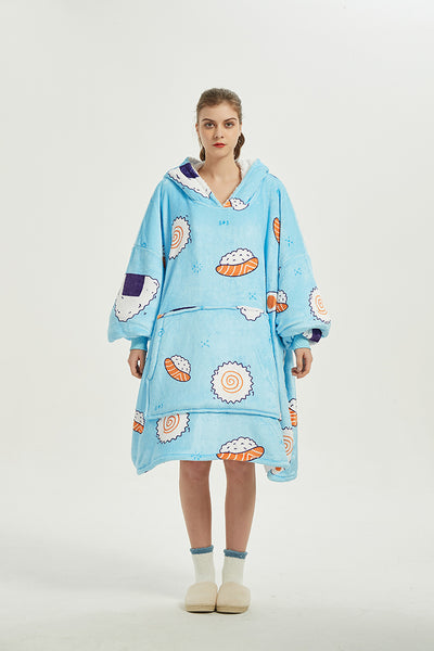 Sushi Blanket Sweatshirt, Oversized Sherpa Hooded Sweatshirt,Wearable Fleecehug Hoodie Blanket with Pocket