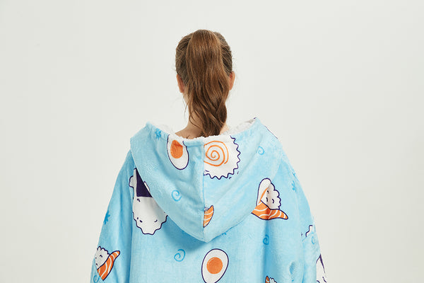 Sushi Blanket Sweatshirt, Oversized Sherpa Hooded Sweatshirt,Wearable Fleecehug Hoodie Blanket with Pocket