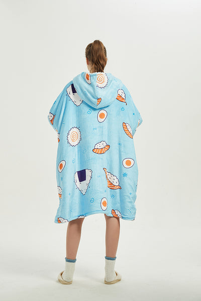 Sushi Blanket Sweatshirt, Oversized Sherpa Hooded Sweatshirt,Wearable Fleecehug Hoodie Blanket with Pocket