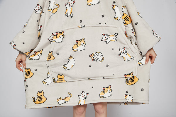Baby Cat Blanket Hoodie Sherpa Wearable Blanket Sweatshirt with Deep Pockets and Sleeves Lounging Hoodie
