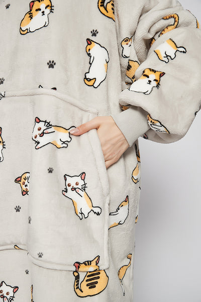 Baby Cat Blanket Hoodie Sherpa Wearable Blanket Sweatshirt with Deep Pockets and Sleeves Lounging Hoodie