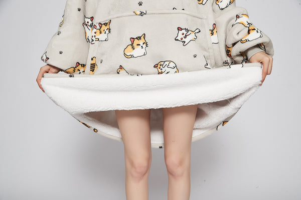 Baby Cat Blanket Hoodie Sherpa Wearable Blanket Sweatshirt with Deep Pockets and Sleeves Lounging Hoodie