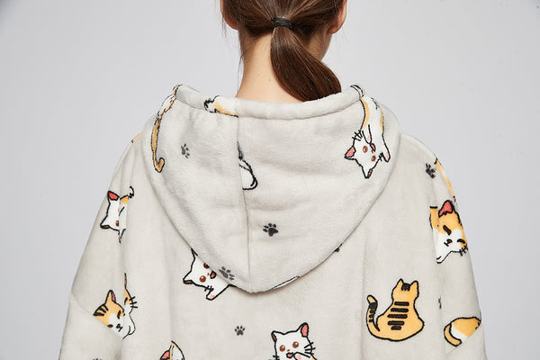 Baby Cat Blanket Hoodie Sherpa Wearable Blanket Sweatshirt with Deep Pockets and Sleeves Lounging Hoodie