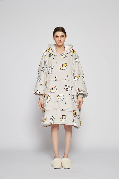 Baby Cat Blanket Hoodie Sherpa Wearable Blanket Sweatshirt with Deep Pockets and Sleeves Lounging Hoodie