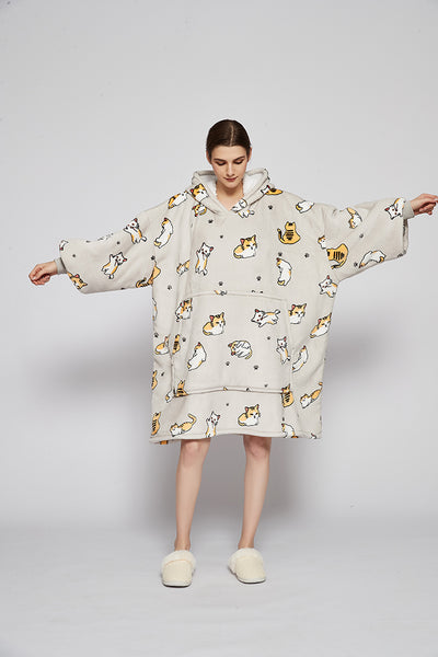 Baby Cat Blanket Hoodie Sherpa Wearable Blanket Sweatshirt with Deep Pockets and Sleeves Lounging Hoodie