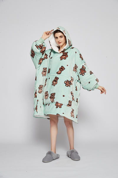 Baby Bear Hoodie Blanket Wearable Sherpa Wearable Blanket Hoodie Plush Fleece Blanket Sweats