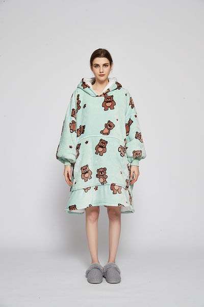 Baby Bear Hoodie Blanket Wearable Sherpa Wearable Blanket Hoodie Plush Fleece Blanket Sweats