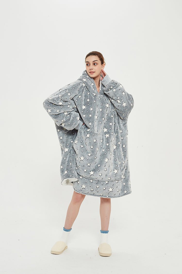 Luminous Grey Star Adult Hooded Blanket Premium Wearable Blanket Oversized Hoodie Blanket for Women & Men