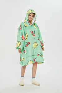 Lemon Cherry Oversized Hoodie Blanket Sweatshirt Wearable Extra Long Blanket Hoodie Sweatshirt Blanket with Sleeves