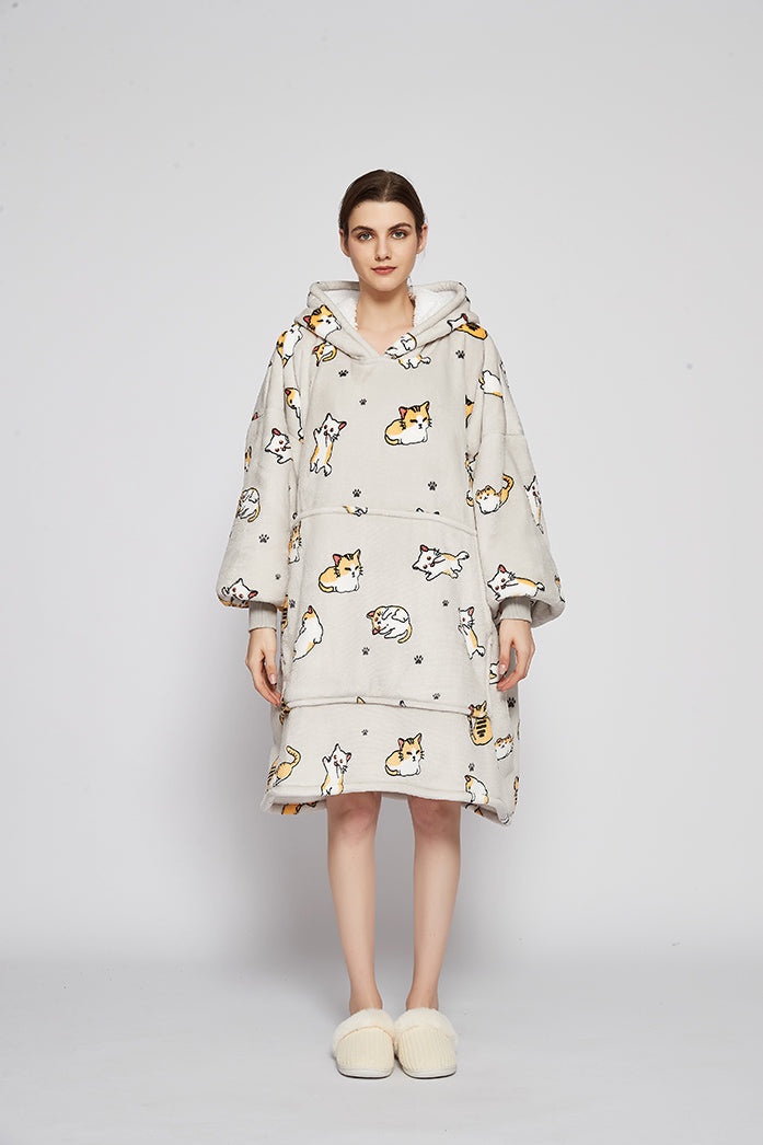 Baby Cat Blanket Hoodie Sherpa Wearable Blanket Sweatshirt with Deep Pockets and Sleeves Lounging Hoodie