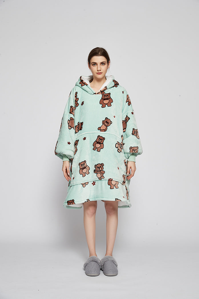 Baby Bear Hoodie Blanket Wearable Sherpa Wearable Blanket Hoodie Plush Fleece Blanket Sweats