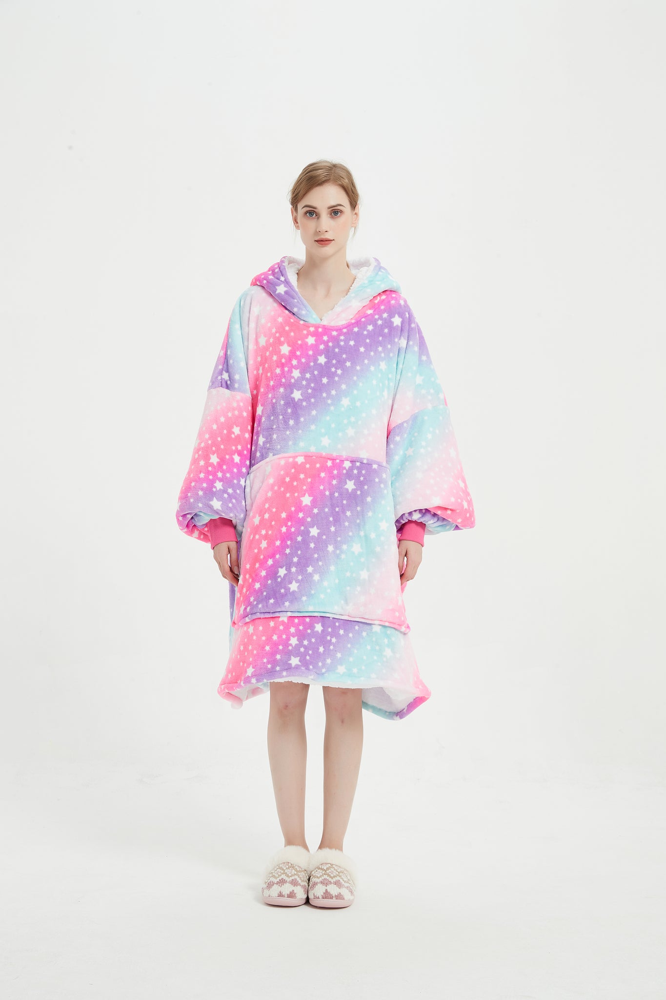 Wholesale Luminous Wearable Premium Soft Warm Flannel Sweatshirt  Hooded Blankets