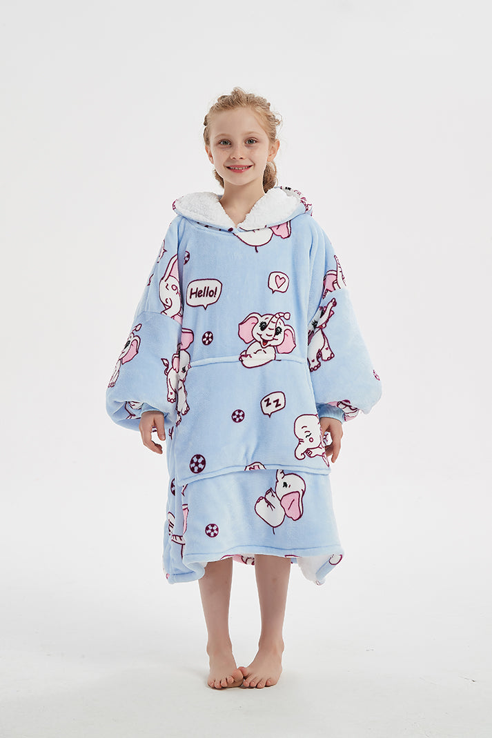Elephant Kid Comfy Sweater Blanket Hoodie Super Fleece Oversized Sherpa Wearable Blanket